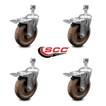 Service Caster 5 Inch High Temp Glass Filled Nylon 12mm Stem Caster Set with Total Lock Brake SCC-TSTTL20S514-GFNSHT-M1215-4